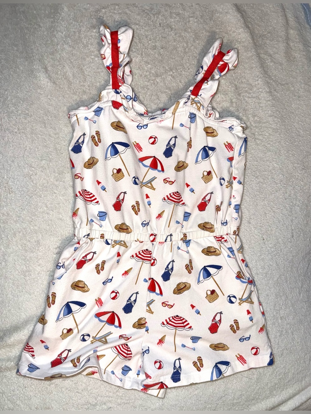Janie and Jack beach icon romper with ruffled straps, size 3